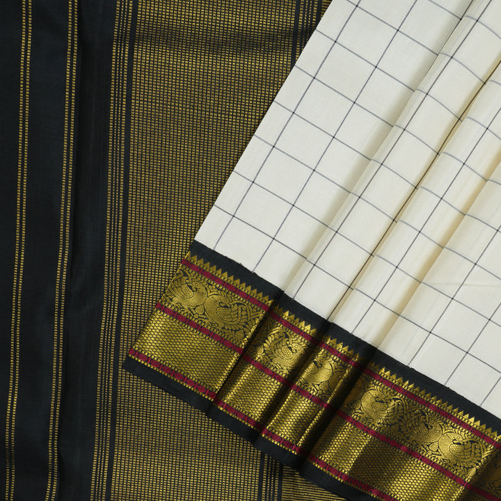 Hayagrivas Handloom Half White Kanjivaram Silk Saree with Ganga Jamuna border KBD1813B22-3