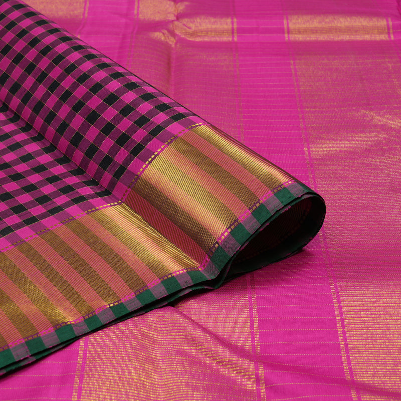 Hayagrivas Handloom Pure Kanjivaram Silk Saree in Eye-Catching Black with Pink Checks KBD1813B6-1