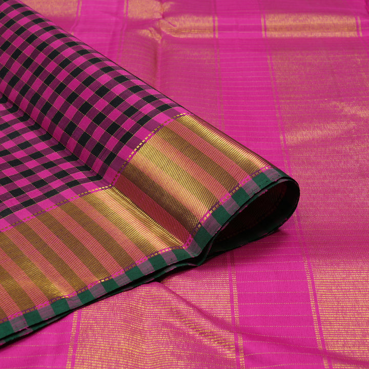 Hayagrivas Handloom Pure Kanjivaram Silk Saree in Eye-Catching Black with Pink Checks KBD1813B6-1