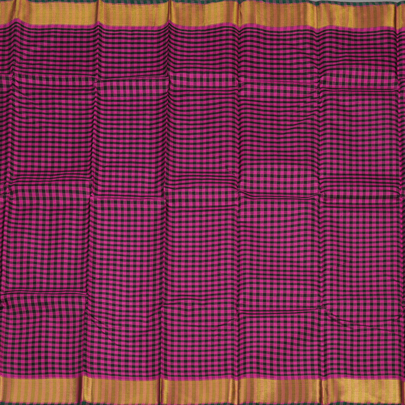Hayagrivas Handloom Pure Kanjivaram Silk Saree in Eye-Catching Black with Pink Checks KBD1813B6-1