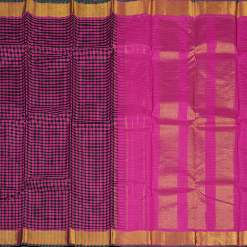Hayagrivas Handloom Pure Kanjivaram Silk Saree in Eye-Catching Black with Pink Checks KBD1813B6-1