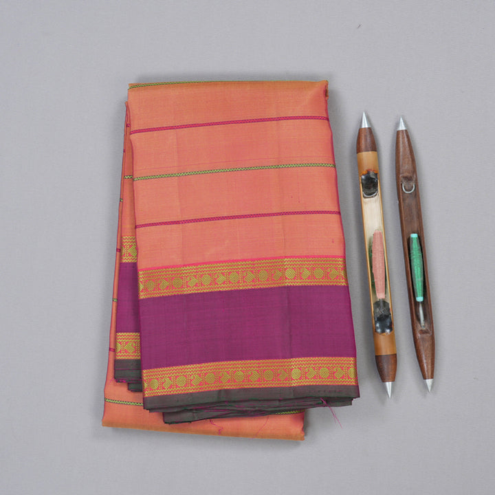 Hayagrivas Dual Tone (Yellow With Pink) Handloom Kanjivaram Silk Saree with Purple Border KBD1813B9-1
