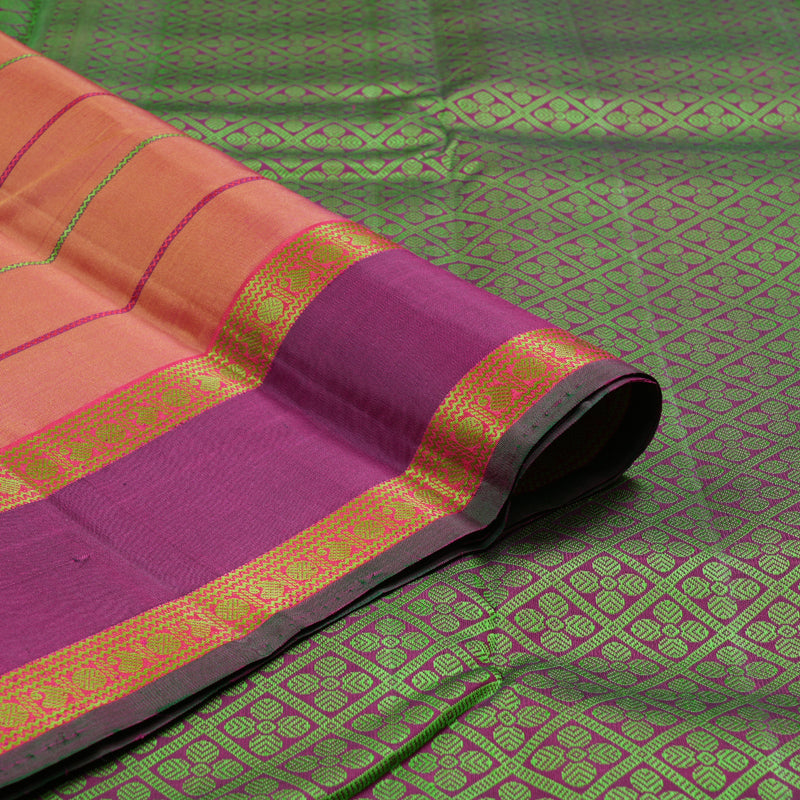 Hayagrivas Dual Tone (Yellow With Pink) Handloom Kanjivaram Silk Saree with Purple Border KBD1813B9-1
