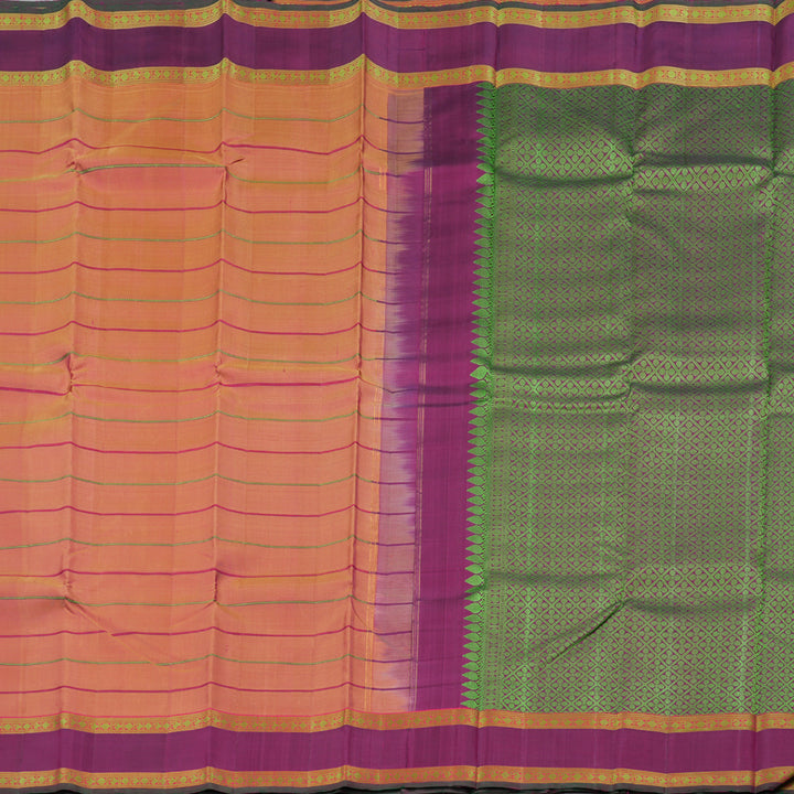 Hayagrivas Dual Tone (Yellow With Pink) Handloom Kanjivaram Silk Saree with Purple Border KBD1813B9-1