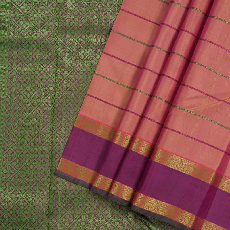 Hayagrivas Dual Tone (Yellow With Pink) Handloom Kanjivaram Silk Saree with Purple Border KBD1813B9-1
