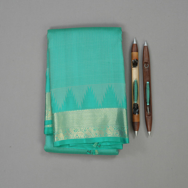 Hayagrivas Handloom Teal Kanjivaram Silk Saree KBD1815B13-2