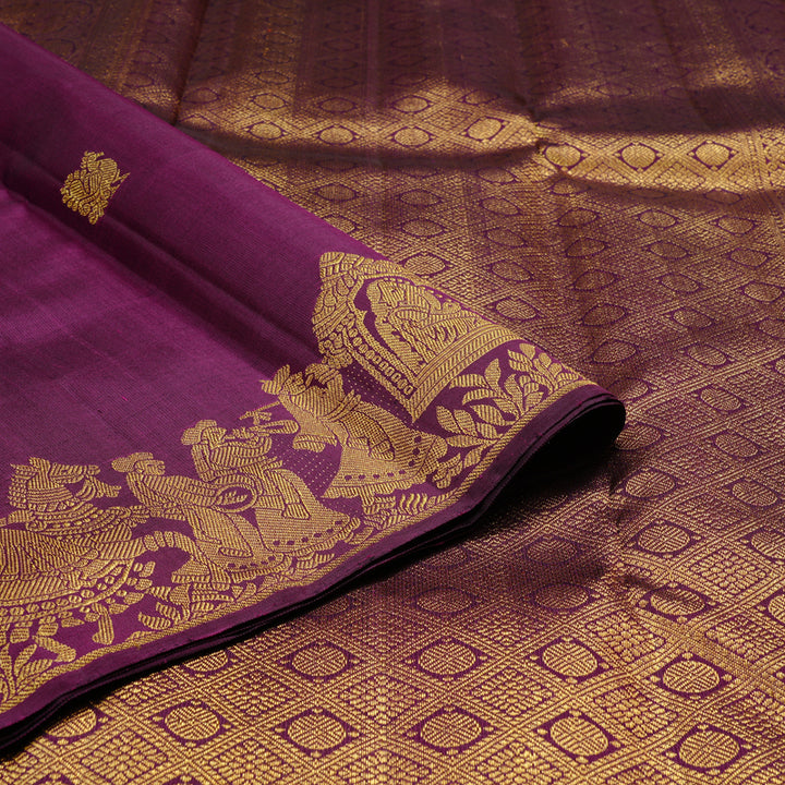 Hayagrivas Dark Purple Handloom Kanjivaram Silk Saree with Sandal Border KBD1823B1-2