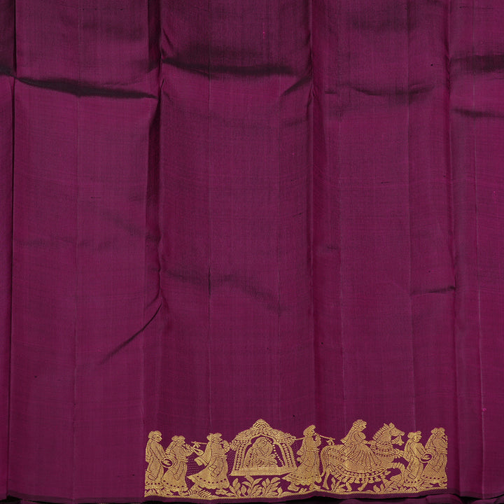 Hayagrivas Dark Purple Handloom Kanjivaram Silk Saree with Sandal Border KBD1823B1-2