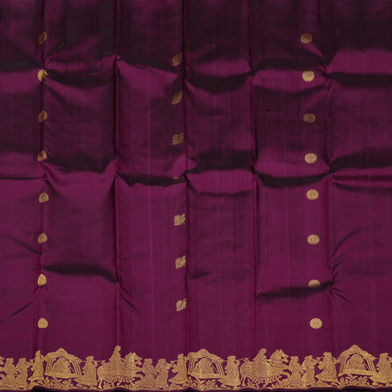 Hayagrivas Dark Purple Handloom Kanjivaram Silk Saree with Sandal Border KBD1823B1-2