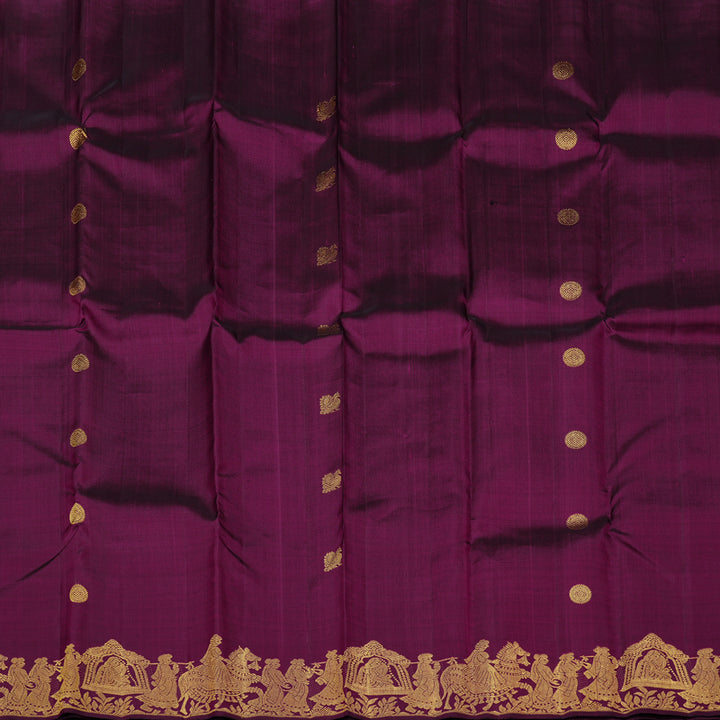 Hayagrivas Dark Purple Handloom Kanjivaram Silk Saree with Sandal Border KBD1823B1-2