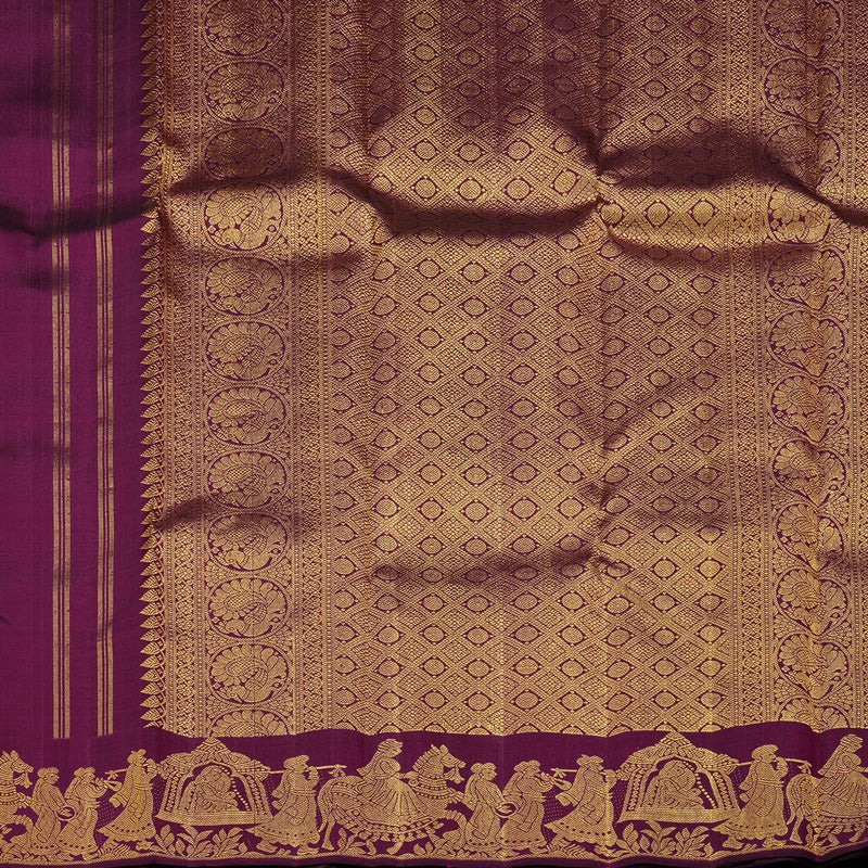 Hayagrivas Dark Purple Handloom Kanjivaram Silk Saree with Sandal Border KBD1823B1-2