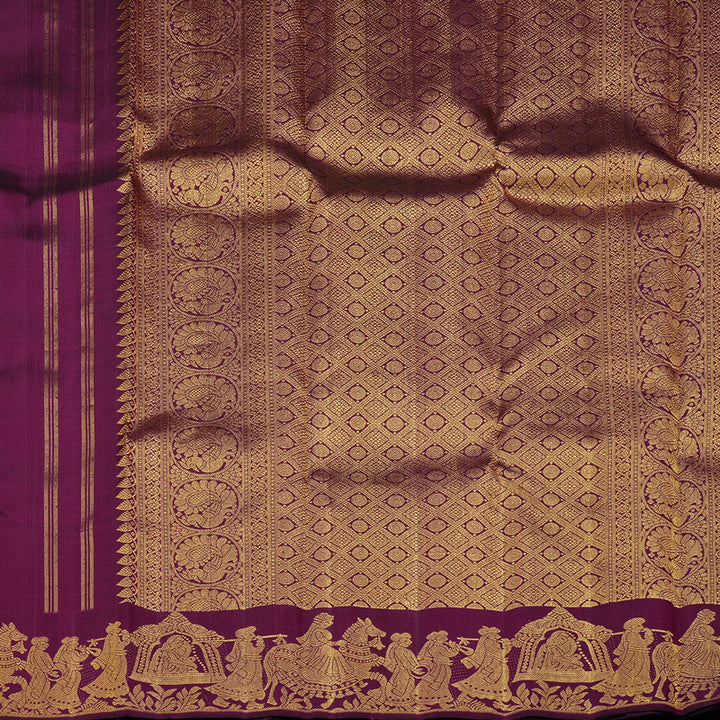 Hayagrivas Dark Purple Handloom Kanjivaram Silk Saree with Sandal Border KBD1823B1-2