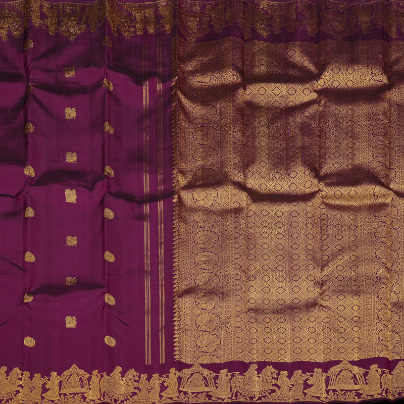 Hayagrivas Dark Purple Handloom Kanjivaram Silk Saree with Sandal Border KBD1823B1-2