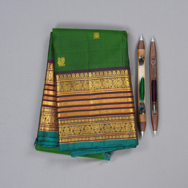Hayagrivas Handloom Kanjivaram Silk Saree in Majestic Deep Green Color KBD1826B1-1