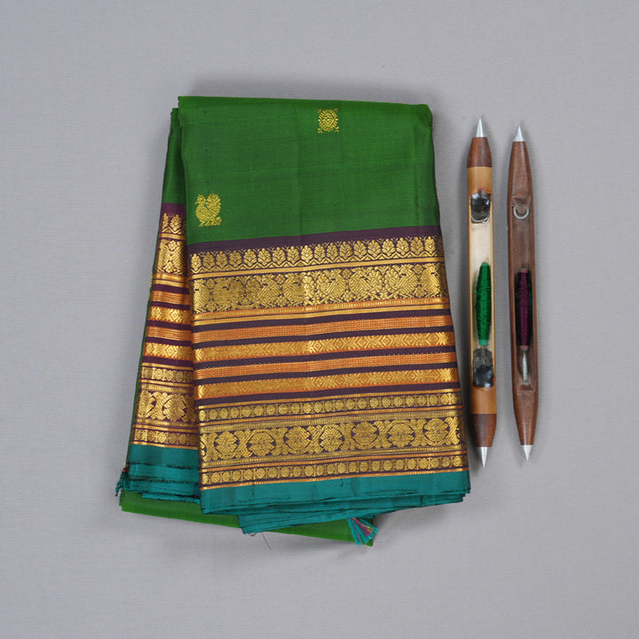 Hayagrivas Handloom Kanjivaram Silk Saree in Majestic Deep Green Color KBD1826B1-1