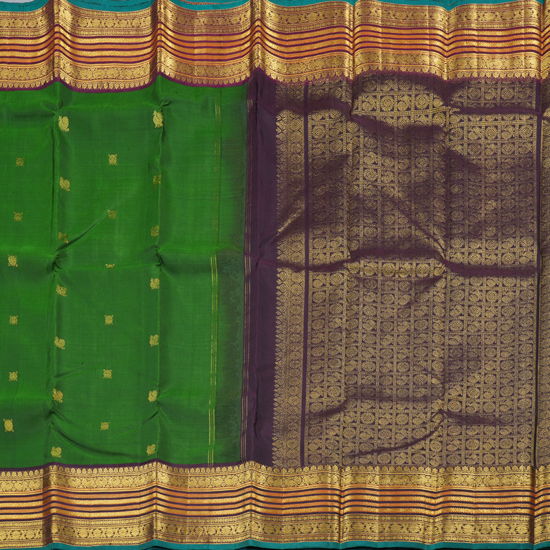 Hayagrivas Handloom Kanjivaram Silk Saree in Majestic Deep Green Color KBD1826B1-1