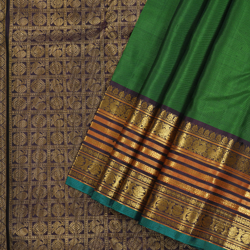 Hayagrivas Handloom Kanjivaram Silk Saree in Majestic Deep Green Color KBD1826B1-1