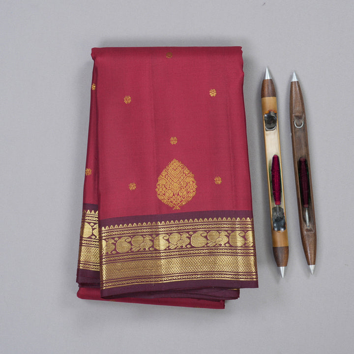 Hayagrivas Maroon Handloom Kanjivaram Silk Saree with Wine Maroon Border KBD1828B12-4