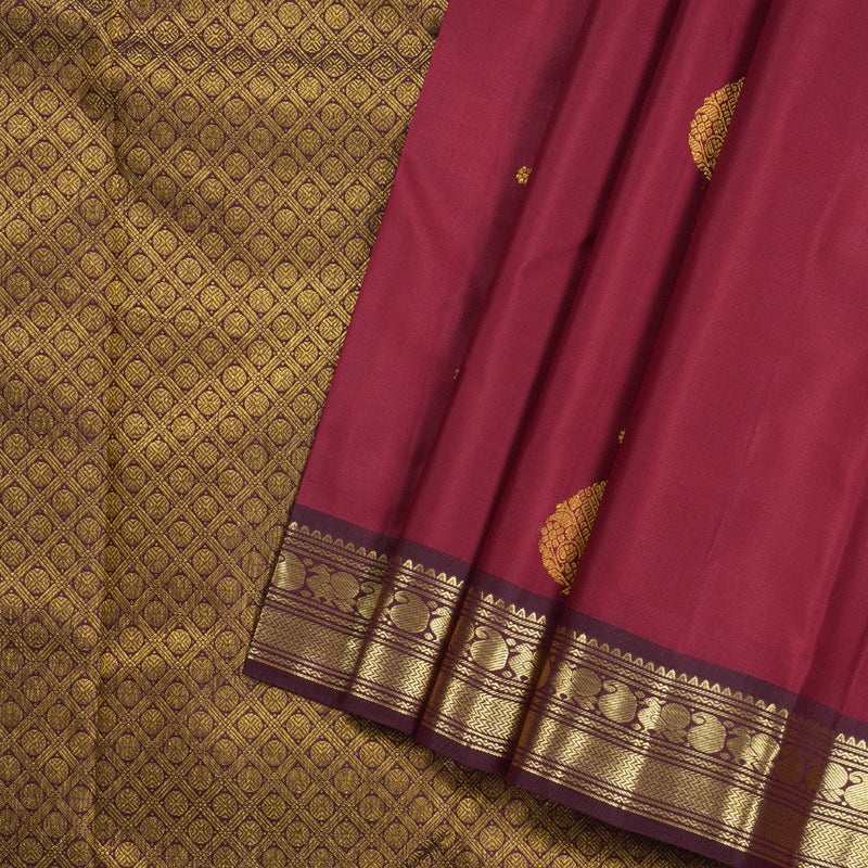 Hayagrivas Maroon Handloom Kanjivaram Silk Saree with Wine Maroon Border KBD1828B12-4