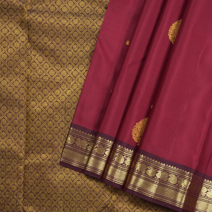 Hayagrivas Maroon Handloom Kanjivaram Silk Saree with Wine Maroon Border KBD1828B12-4