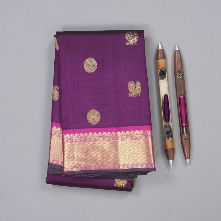 Hayagrivas Dark Purple Handloom Kanjivaram Silk Saree with Purplish Pink Border KBD1828B12-6