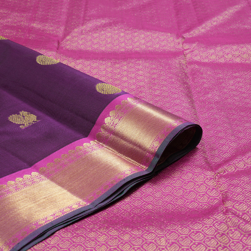Hayagrivas Dark Purple Handloom Kanjivaram Silk Saree with Purplish Pink Border KBD1828B12-6