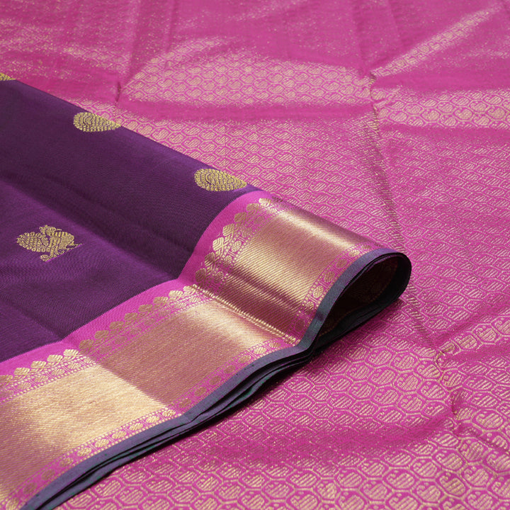 Hayagrivas Dark Purple Handloom Kanjivaram Silk Saree with Purplish Pink Border KBD1828B12-6