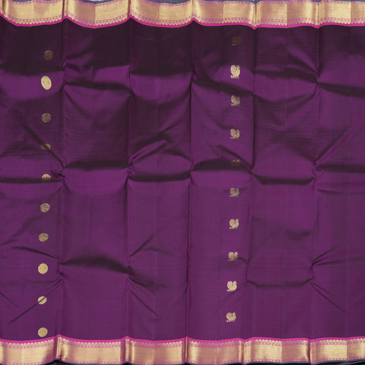 Hayagrivas Dark Purple Handloom Kanjivaram Silk Saree with Purplish Pink Border KBD1828B12-6