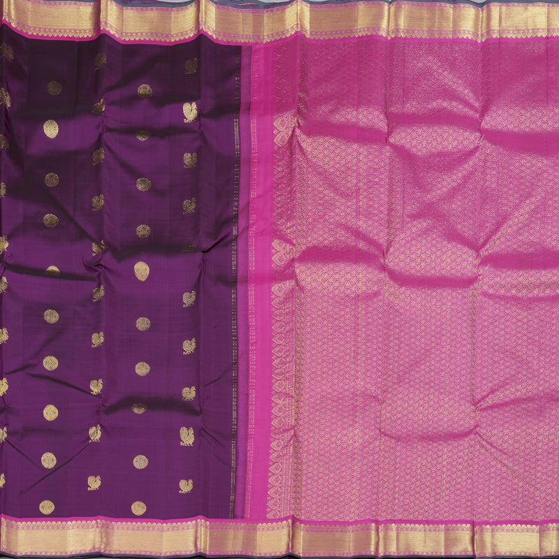 Hayagrivas Dark Purple Handloom Kanjivaram Silk Saree with Purplish Pink Border KBD1828B12-6