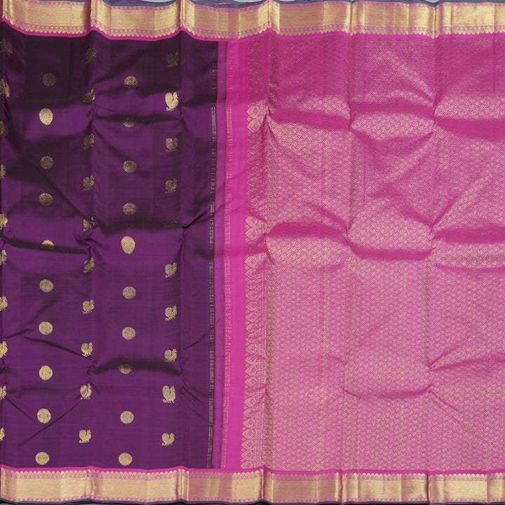 Hayagrivas Dark Purple Handloom Kanjivaram Silk Saree with Purplish Pink Border KBD1828B12-6
