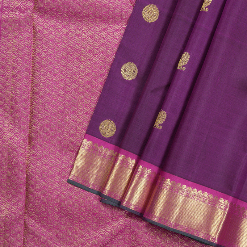 Hayagrivas Dark Purple Handloom Kanjivaram Silk Saree with Purplish Pink Border KBD1828B12-6