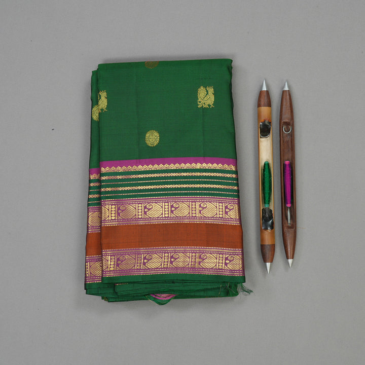 Hayagrivas Handloom Bottle Green Kanjivaram Silk Saree with Varisapet border KBD1828B14-1