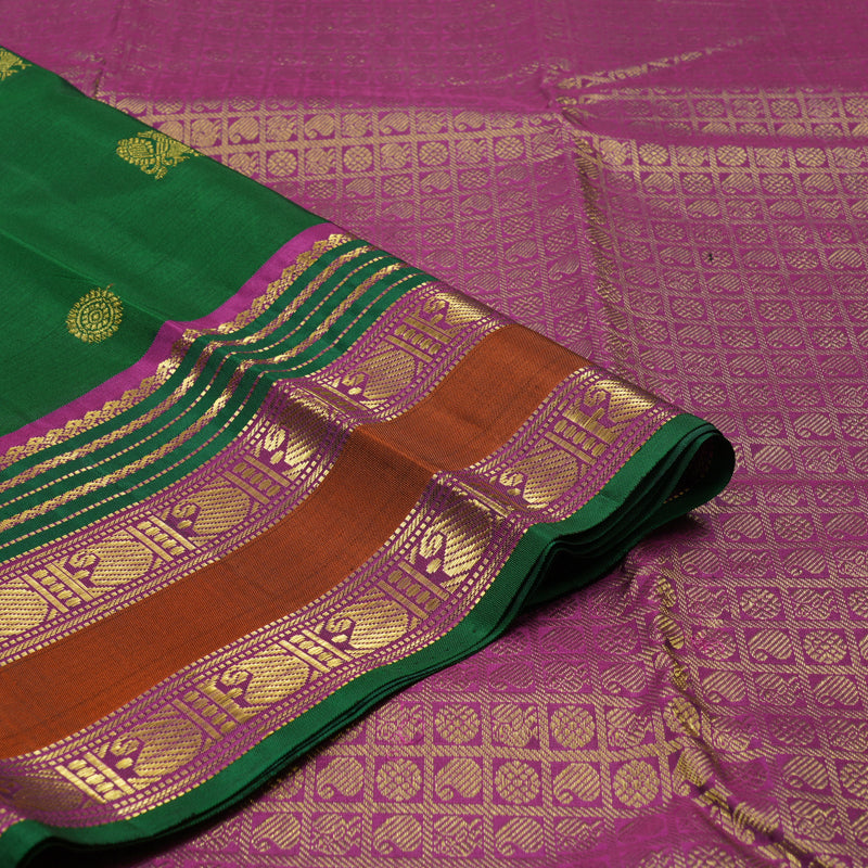 Hayagrivas Handloom Bottle Green Kanjivaram Silk Saree with Varisapet border KBD1828B14-1