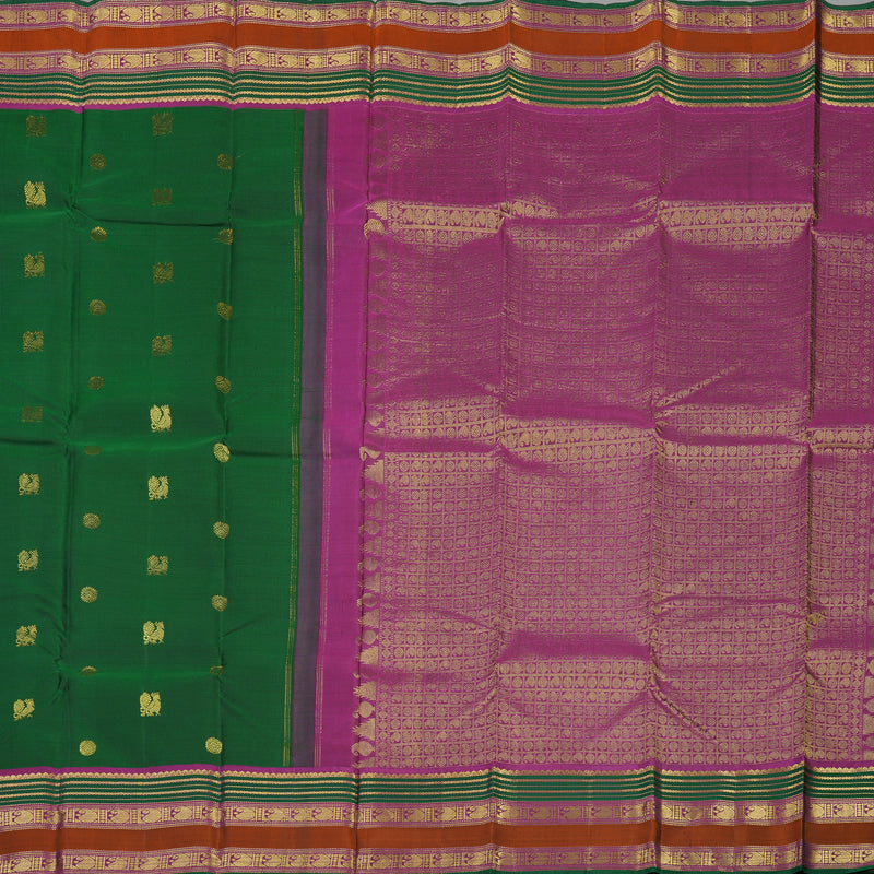 Hayagrivas Handloom Bottle Green Kanjivaram Silk Saree with Varisapet border KBD1828B14-1