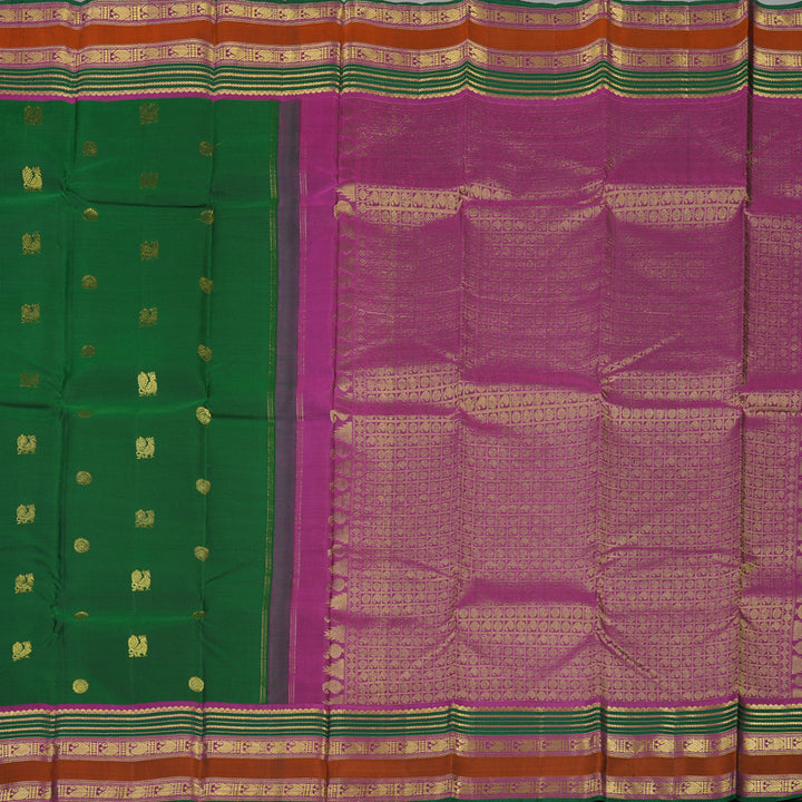 Hayagrivas Handloom Bottle Green Kanjivaram Silk Saree with Varisapet border KBD1828B14-1