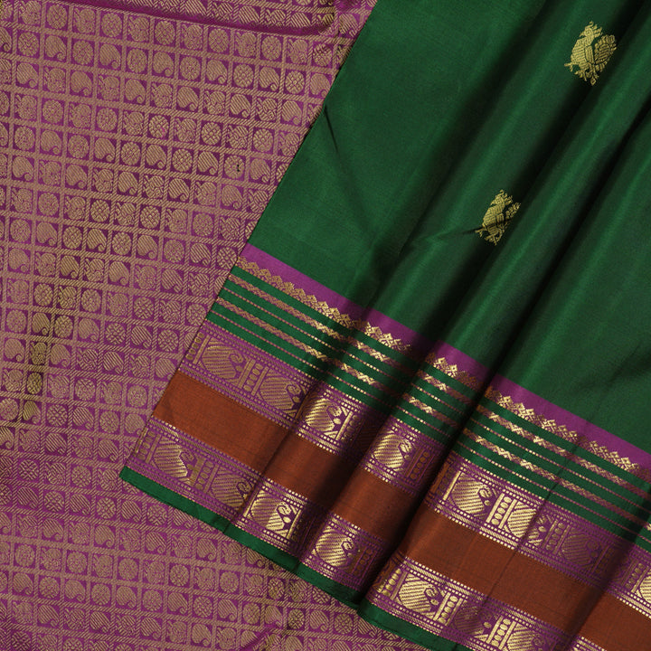 Hayagrivas Handloom Bottle Green Kanjivaram Silk Saree with Varisapet border KBD1828B14-1