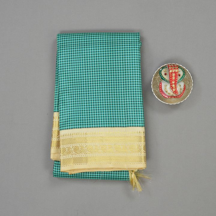 Hayagrivas Handloom Multicolour Checks Kanjivaram Silk Saree with Pale Yellow Border KBD1828B16-1