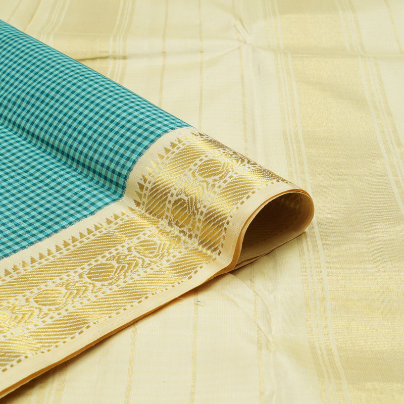 Hayagrivas Handloom Multicolour Checks Kanjivaram Silk Saree with Pale Yellow Border KBD1828B16-1