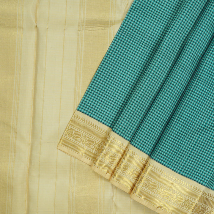 Hayagrivas Handloom Multicolour Checks Kanjivaram Silk Saree with Pale Yellow Border KBD1828B16-1