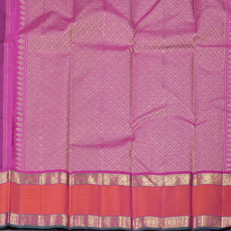 Hayagrivas Dark Purple Handloom Kanjivaram Silk Saree with Orangish Pink Border KBD1828B4-2