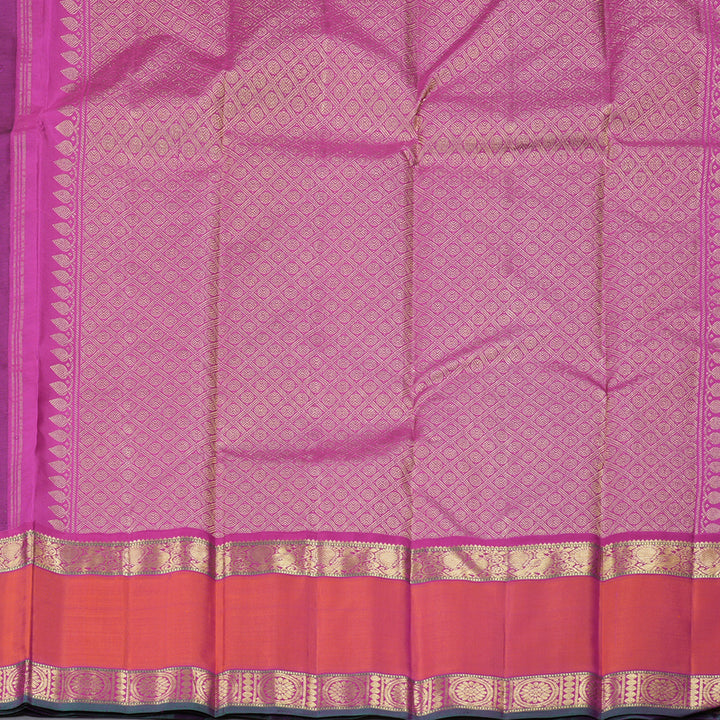Hayagrivas Dark Purple Handloom Kanjivaram Silk Saree with Orangish Pink Border KBD1828B4-2