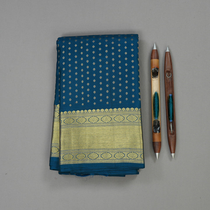 Hayagrivas Handloom Deep Peacock Blue Kanjivaram Silk Saree KBD1828B7-3