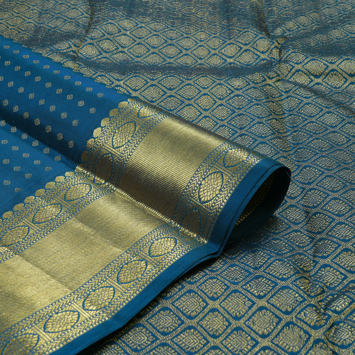 Hayagrivas Handloom Deep Peacock Blue Kanjivaram Silk Saree KBD1828B7-3