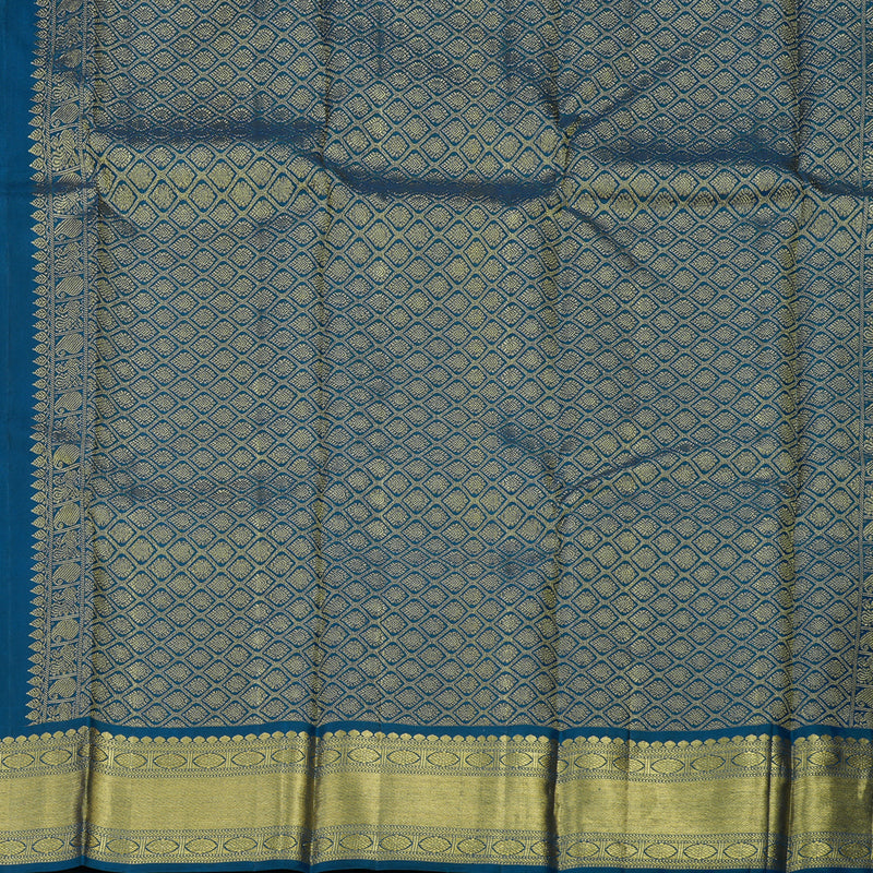 Hayagrivas Handloom Deep Peacock Blue Kanjivaram Silk Saree KBD1828B7-3