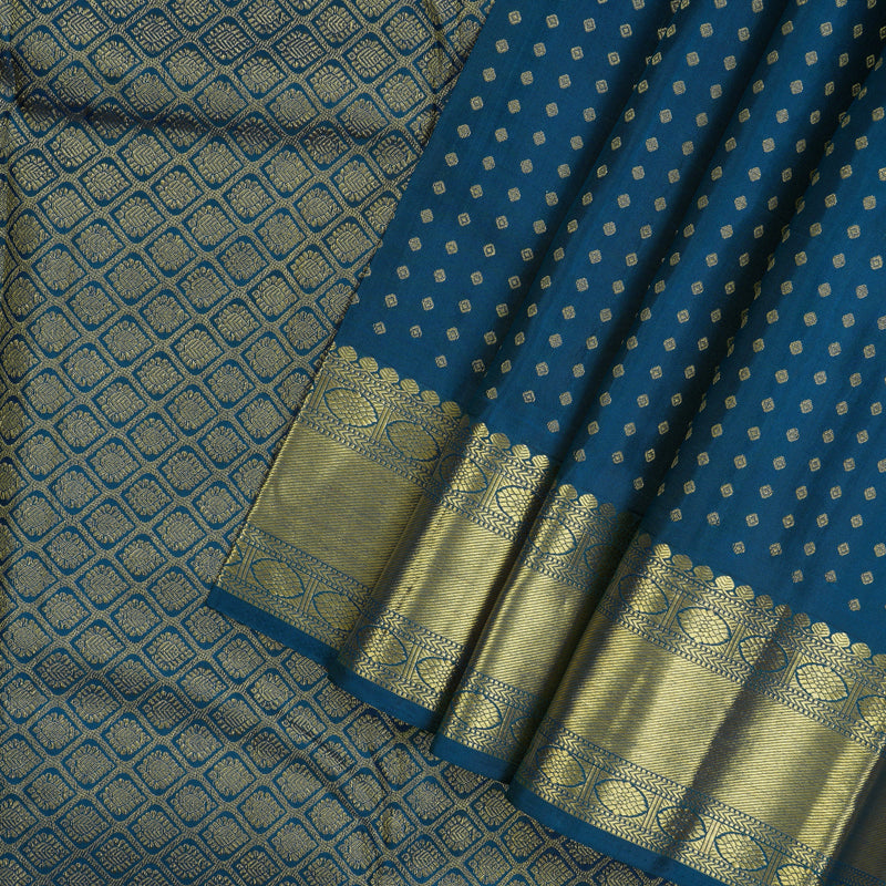 Hayagrivas Handloom Deep Peacock Blue Kanjivaram Silk Saree KBD1828B7-3