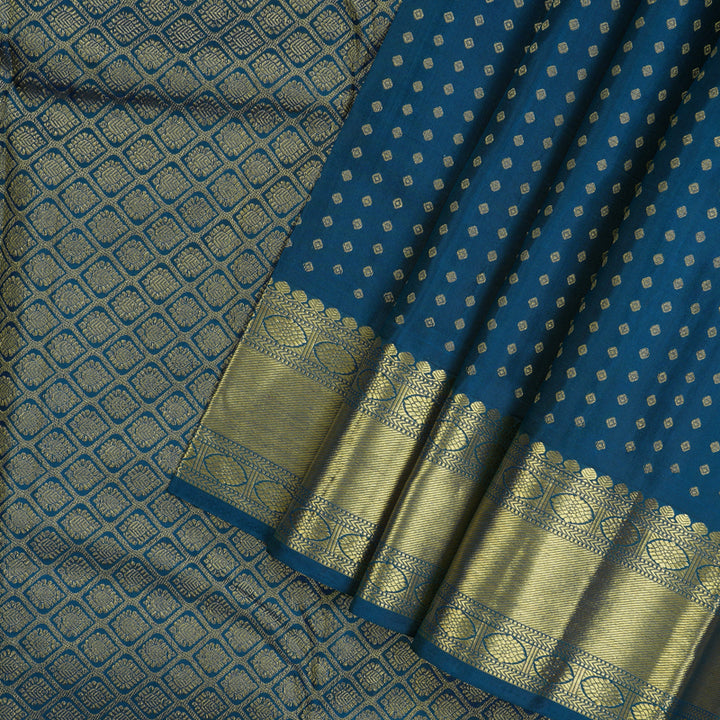 Hayagrivas Handloom Deep Peacock Blue Kanjivaram Silk Saree KBD1828B7-3