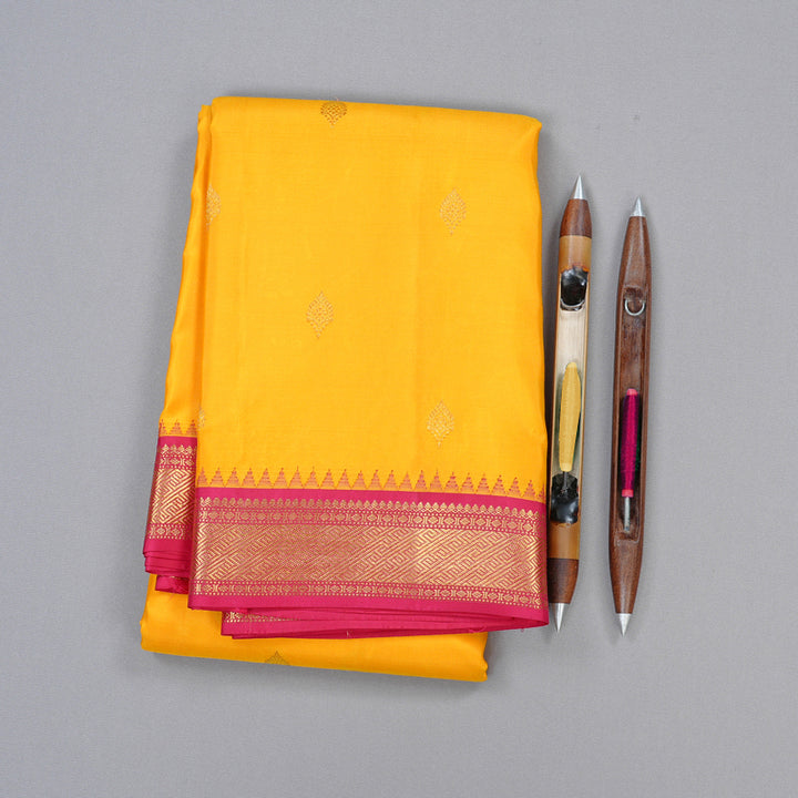 Hayagrivas Yellow Handloom Kanjivaram Silk Saree with Pink Border KBD1829B11-1