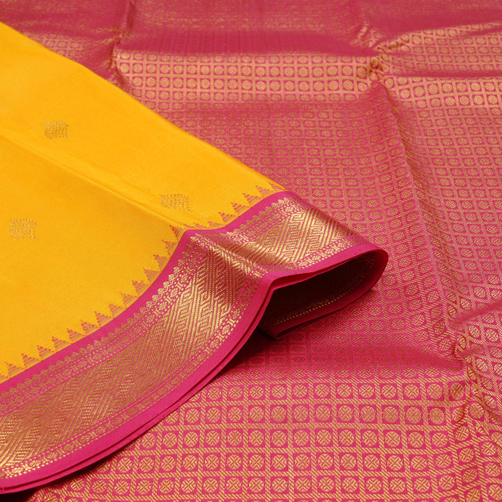 Hayagrivas Yellow Handloom Kanjivaram Silk Saree with Pink Border KBD1829B11-1
