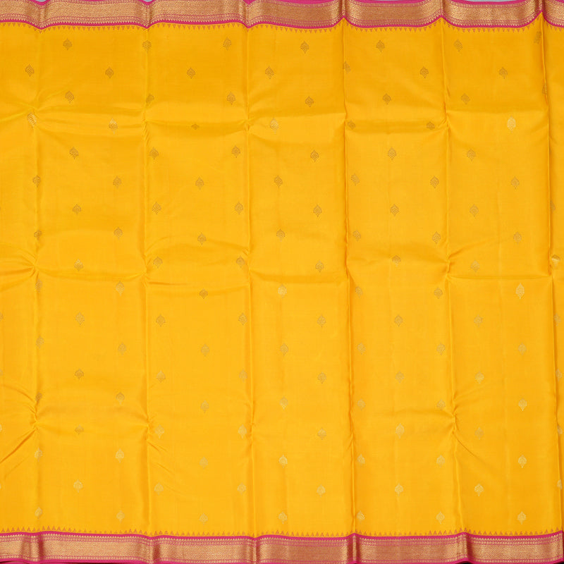 Hayagrivas Yellow Handloom Kanjivaram Silk Saree with Pink Border KBD1829B11-1