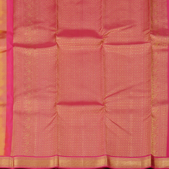 Hayagrivas Yellow Handloom Kanjivaram Silk Saree with Pink Border KBD1829B11-1